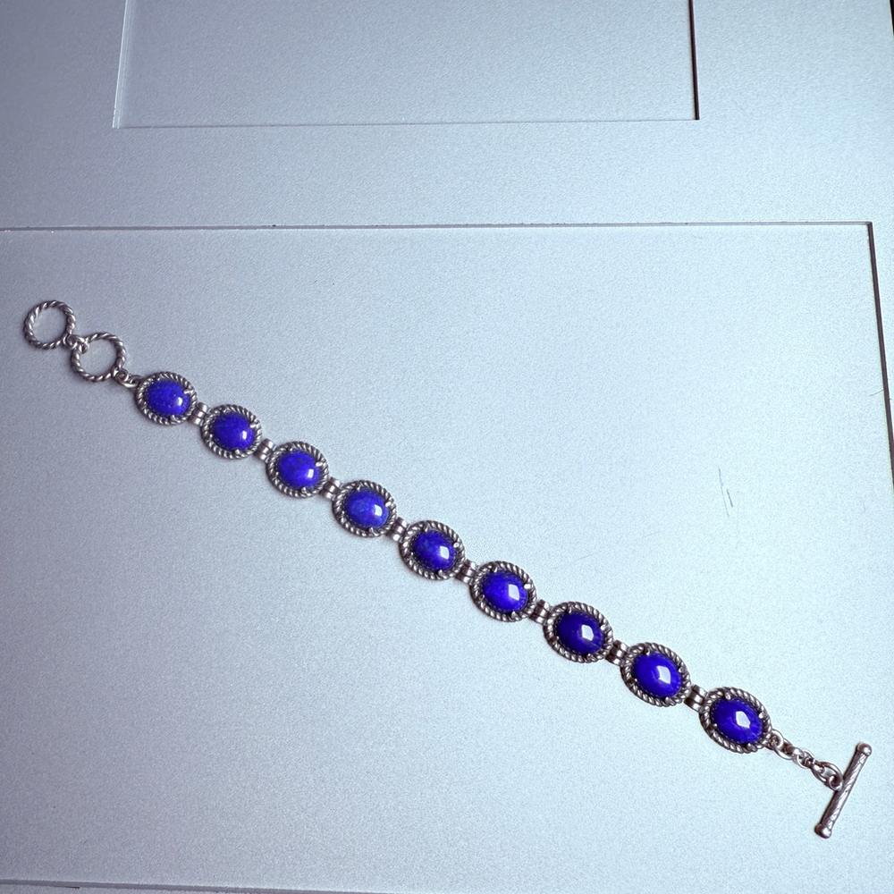 Carolyn Pollack Double Sided Lapis Lazuli Native Motifs Sterling Silver Bracelet - Picture 2 of 12